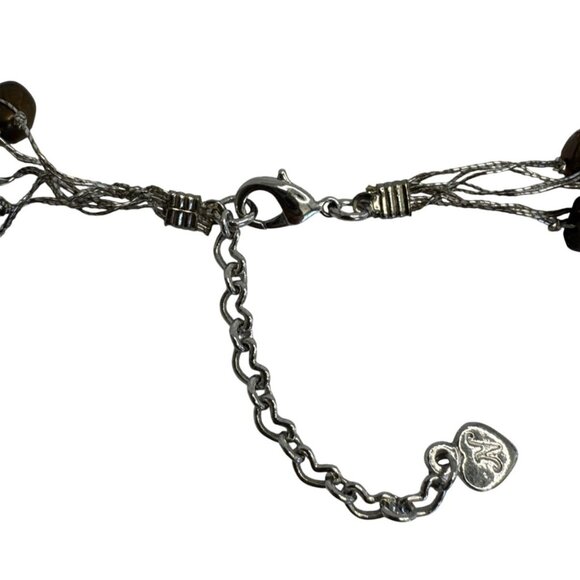 Brown Mother Of Pearl Bead Multi Layer Silvertone Necklace - Picture 6 of 6